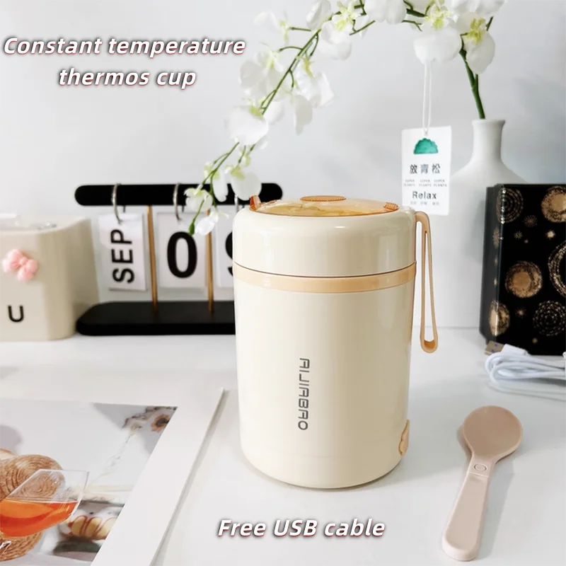 304 Stainless Steel USB Constant Temperature Breakfast Cup Plugable Soup Cup Long-lasting Insulation for Students Only