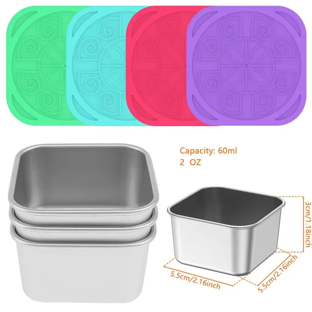 4Pcs 2/6oz Stainless Steel Snack Container Sauce Container with Silicone Lids Leakproof Portable Stackable Dressing Food Storage