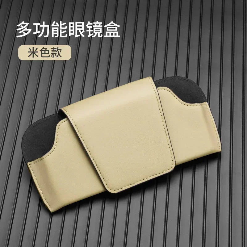 Cowhide Sun Visor Glasses Holder Premium Leather Wear-Resistant Sunglasses Protective Box Auto Eyeglasses Storage Case