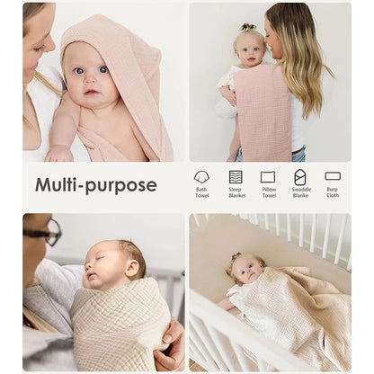 Baby Muslin Hooded Bath Towels and Washcloths Muslin Cotton Hooded Baby Towels Absorbent Blankets for Gift Newborn Infant Shower