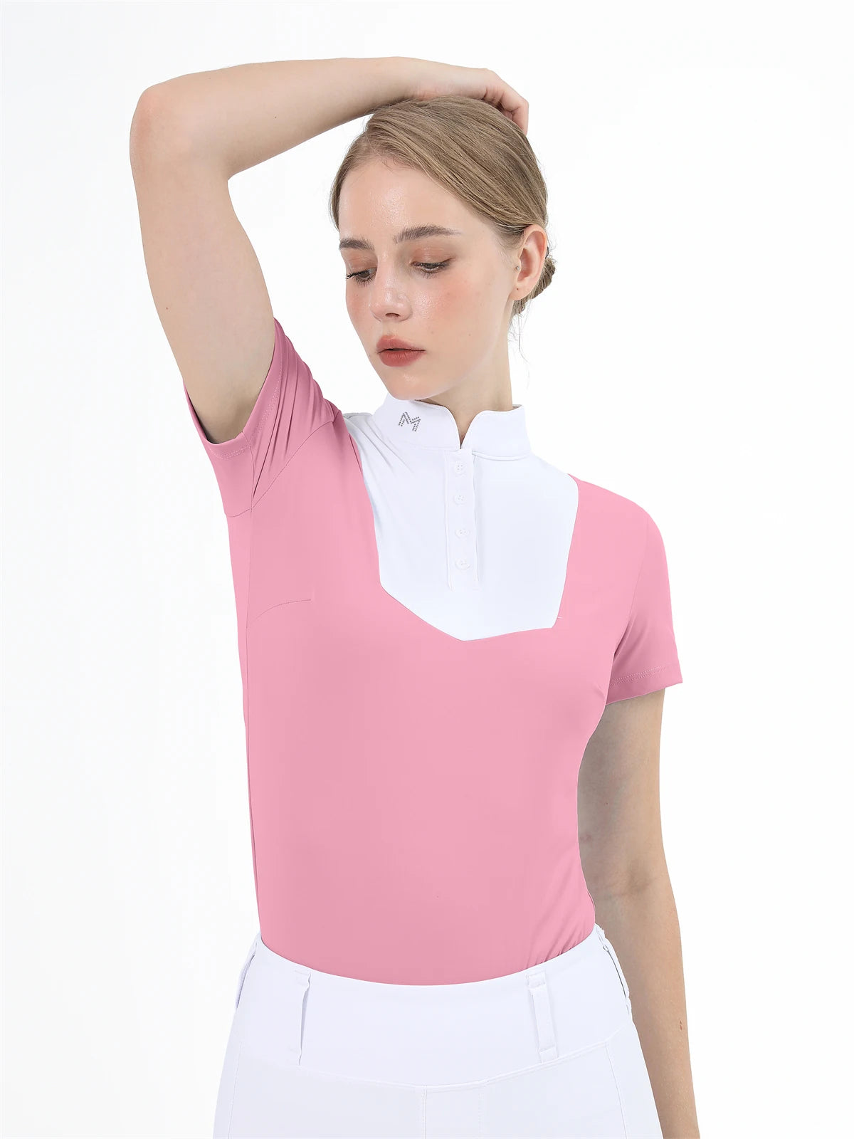 M LOGO Equestrian t-Shirts Short Sleeve Tops Horse Riding Clothing Women Button Training Rider Blouse Competition Show Top