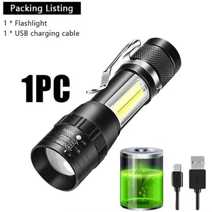 3 PCS Mini LED COB Flashlight Portable Rechargeable Torch with Pen Clip Zoomable Waterproof Light Tactical Lamp Camping Lantern