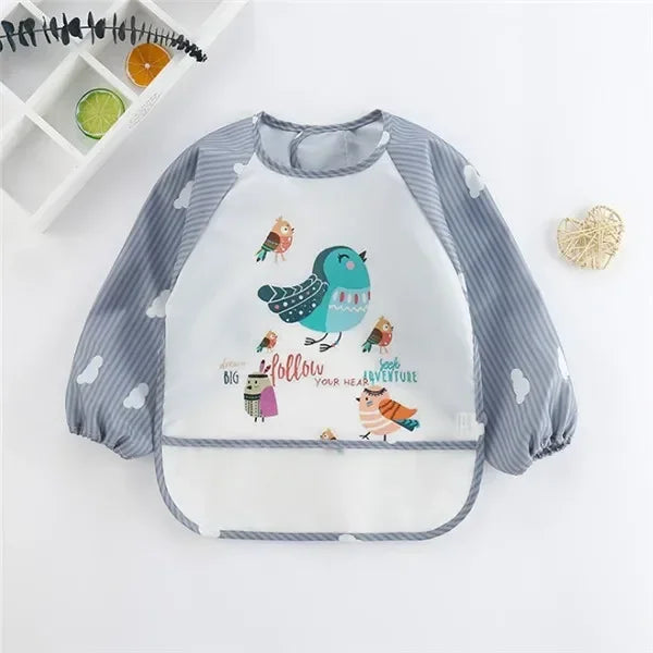 For1-3Year Baby Long Sleeve Scarf Waterproof Toddler Art Smock Feeding Bib Apron Pocket Infant Boys Girls Burp Cloth Banana Bibs