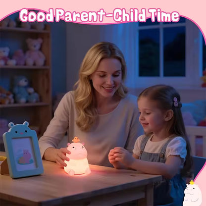 Hippo Night Light, LED Squishy Novelty Animal Lamp, Food Grade Silicone, 2 Level Dimmable, Nursery Nightlight for Desk Decor, Funny Gifts Stuff for Boys Girls Baby, White Elephant Gifts