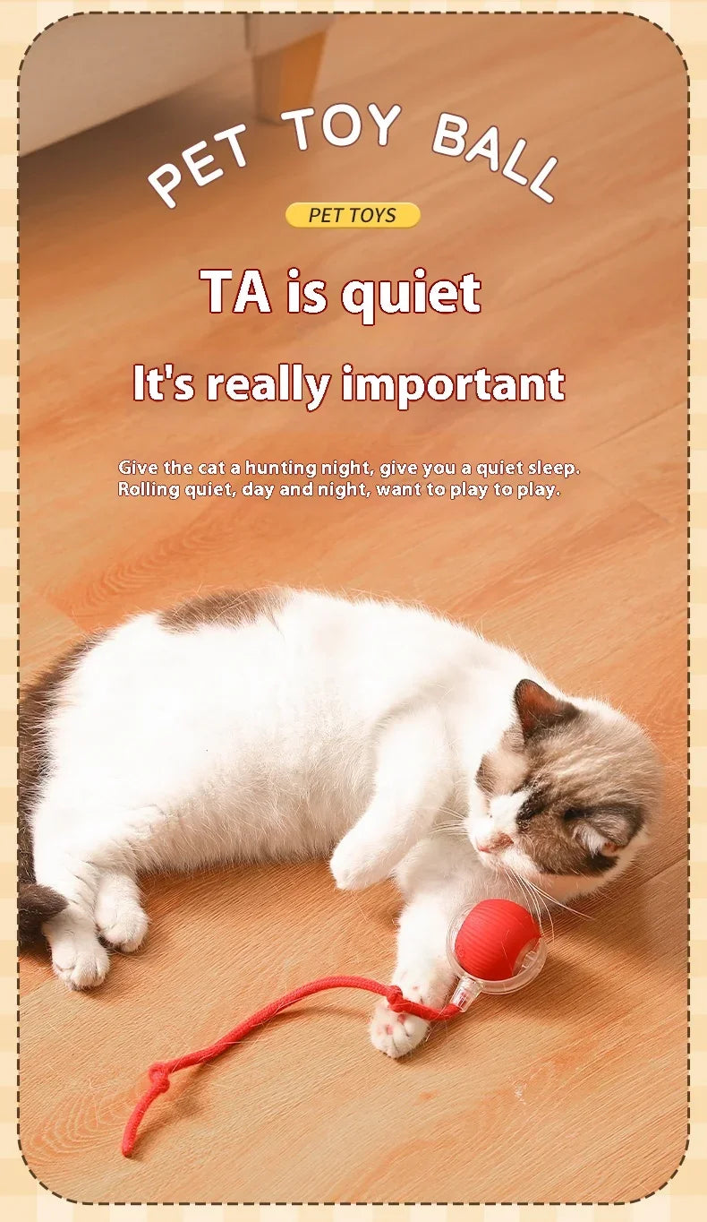 2Pcs Cat Interactive Ball Toys Automatic Rolling Ball Faux Tail Rechargeable Smart Pet Electric Toy Cat Training Imitate Mouse