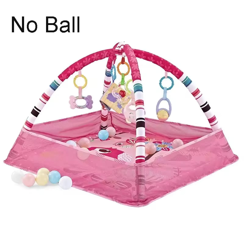 3-in-1 Plush Baby Play Gym, Activity Mat with Convertible Gym and Pillow, 5 Sensory Toys, Play Center from Newborn to Toddler