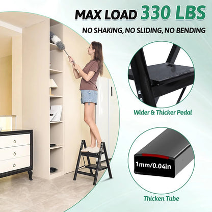 2/3 Step Foldable Step Ladder with Handgrip, 330 lbs Capacity, Anti-Slip Pedal, Lightweight & Portable for Home, Kitchen, Office, Garage