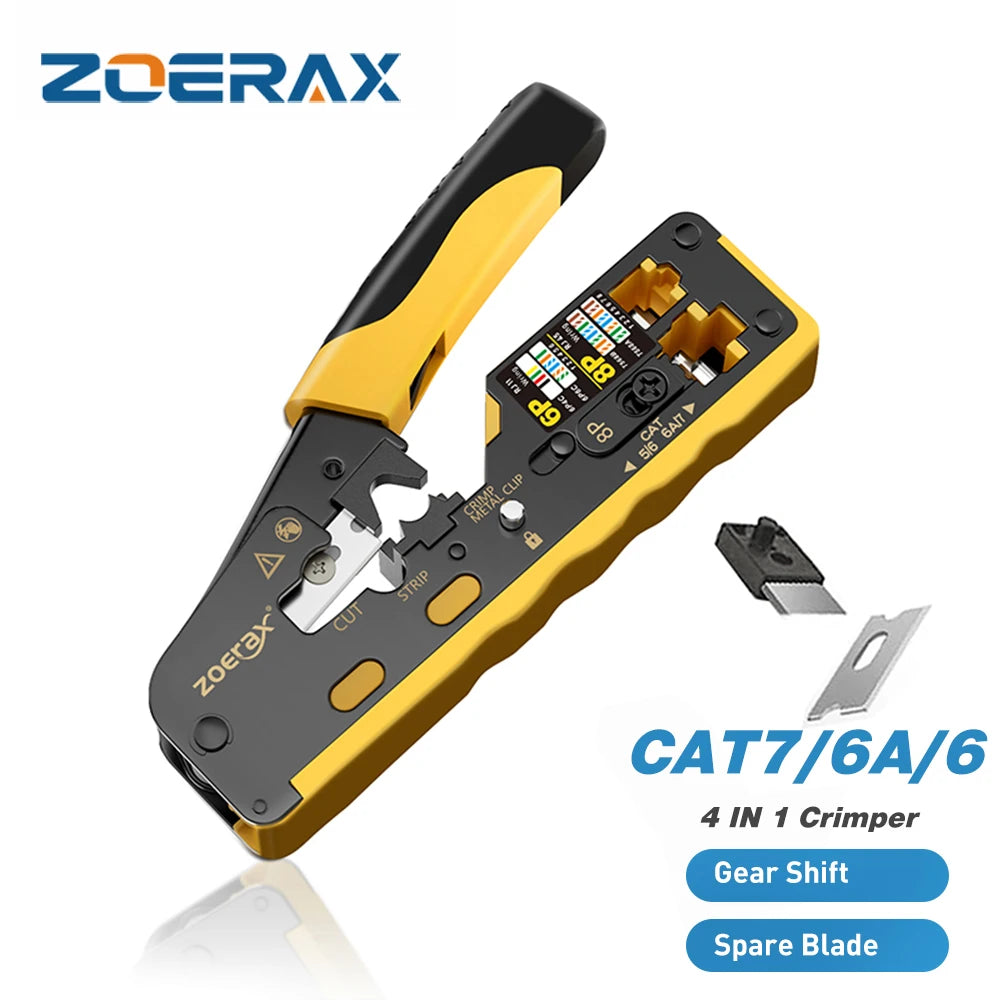 RJ45 Crimp Tool Kit Pass Thru Ethernet Crimper for Cat5e Cat6 Cat6a 8P8C Modular Connectors, All-in-One Cat6 Crimping Tool and Tester