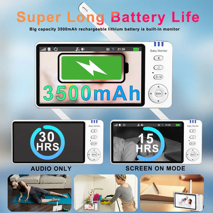 5" 720P HD IPS Screen Video Baby Monitor Pan Tilt 4X Zoom Camera Babysitter 2 Way Audio Night Vision 3500mAh Battery Lullaby VOX