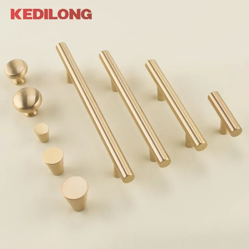 Cabinet Handles Brushed Brass Kitchen Knobs European style minimalist solid brass cabinet DIY pull handle classical luxury drawer gold knob cabinet door long handle