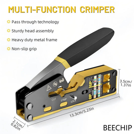 RJ45 Crimp Tool Kit All-in-One Ethernet Crimper Cat7 Cat6 Cat5 Crimping Tool with Network Cable Tester, 50-Pack Cat6 RJ45 Pass Through Connector, 50-Pack Connector Boots