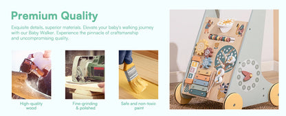 ROBOTIME ROBUD Wooden Baby Walker Baby Push Walker with Activity Center and Storage Montessori Walker Toy for Boys and Girls