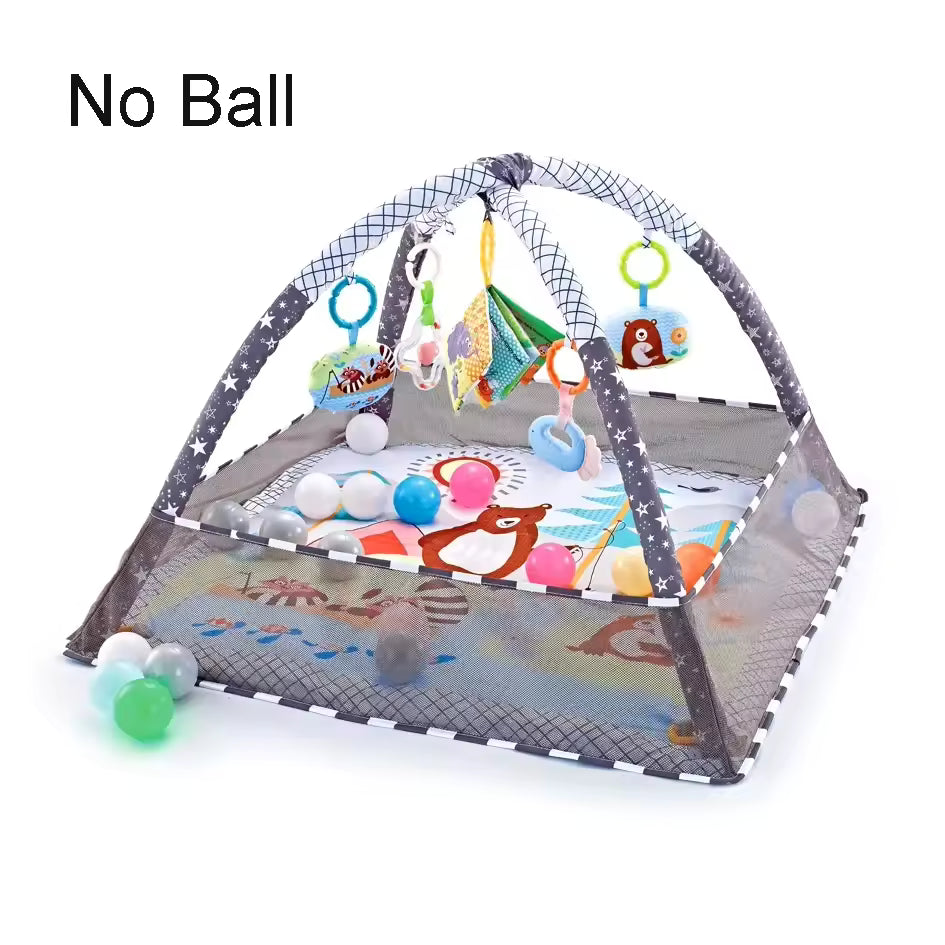 3-in-1 Plush Baby Play Gym, Activity Mat with Convertible Gym and Pillow, 5 Sensory Toys, Play Center from Newborn to Toddler