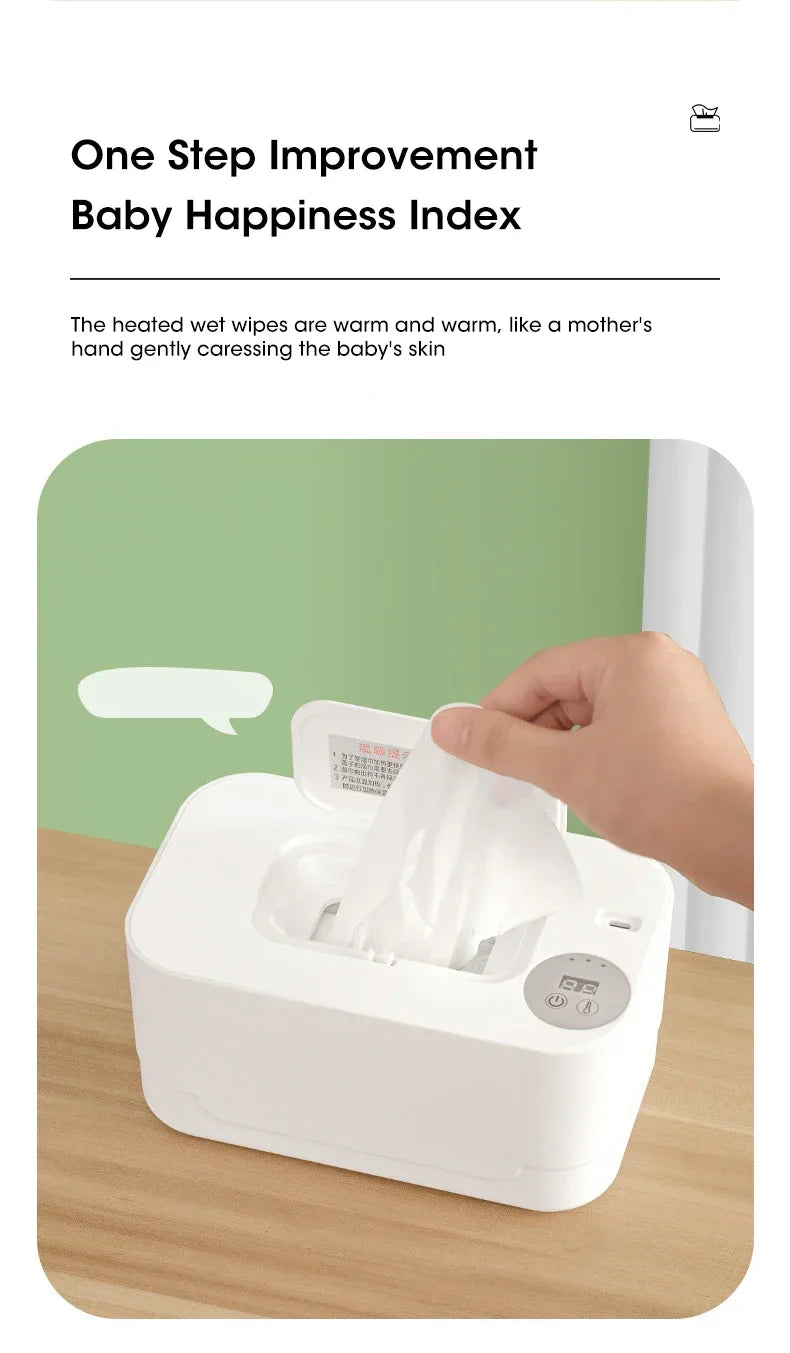 Baby Wipe Warmer Heater with LED Display Wet Towel Dispenser Portable USB Charge Baby Wipe Warmer Napkin Heating Box Home/Car Use