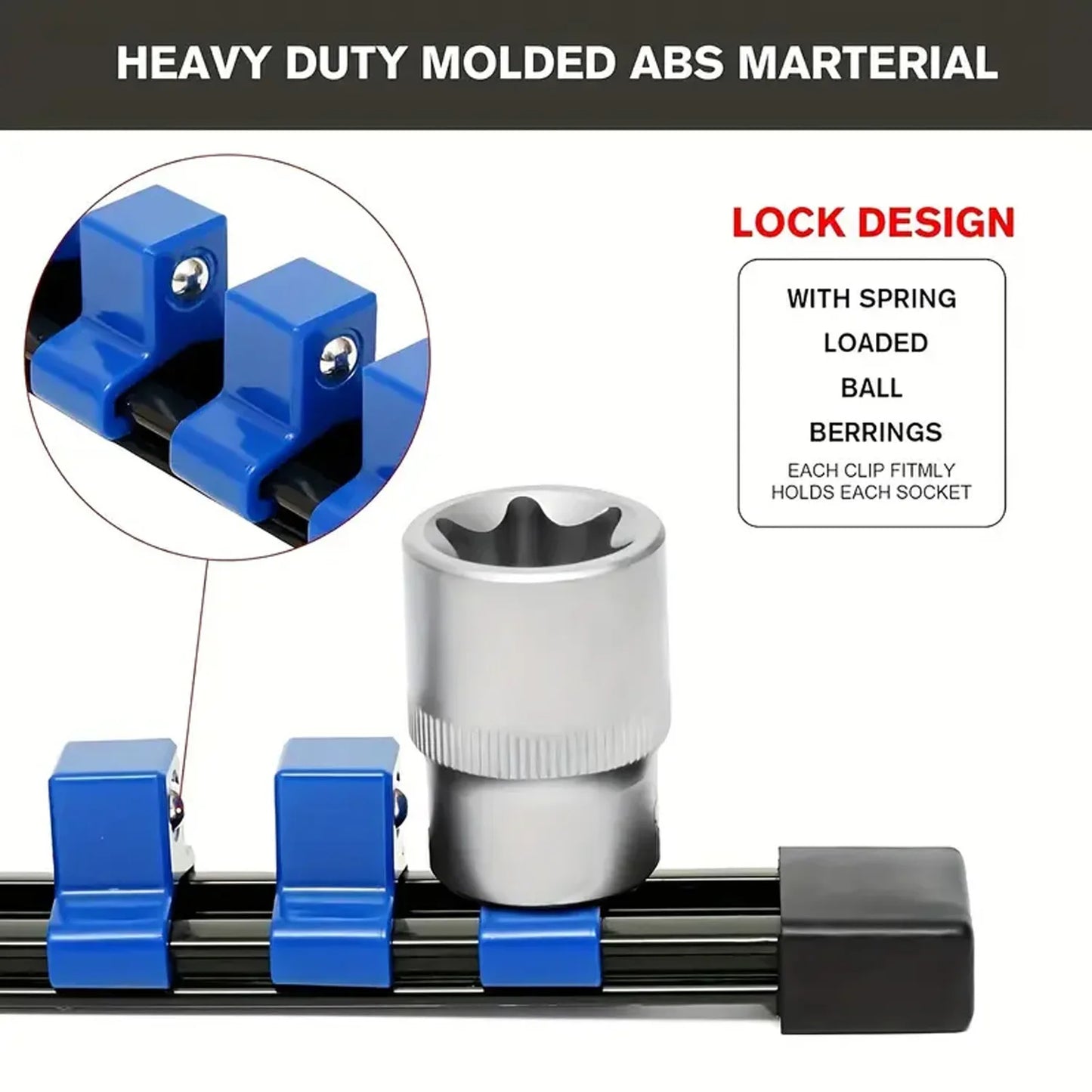 360° Swivel ABS Socket Organizer 1/4Inch 3/8Inch 1/2Inch Premium Quality Socket Clip Rail Holder socket organizer tools Blue&Red