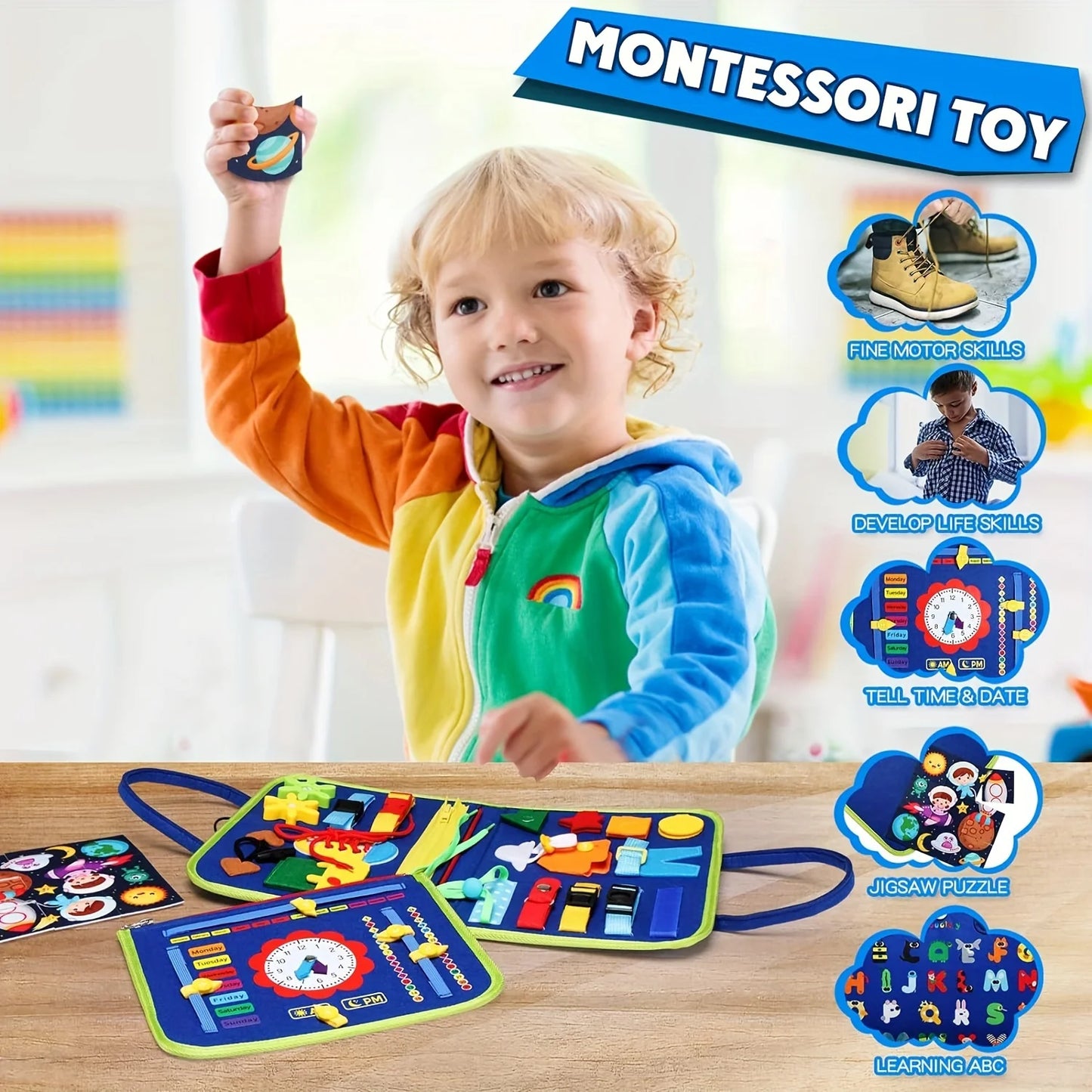 Busy Board & Busy Book for Kids – Sensory & Learning Travel Toy for Airplane & Car, Preschool Learning Toys, Ideal Gifts