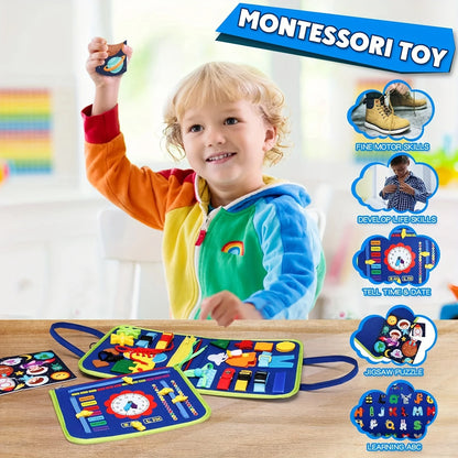 Busy Board & Busy Book for Kids – Sensory & Learning Travel Toy for Airplane & Car, Preschool Learning Toys, Ideal Gifts