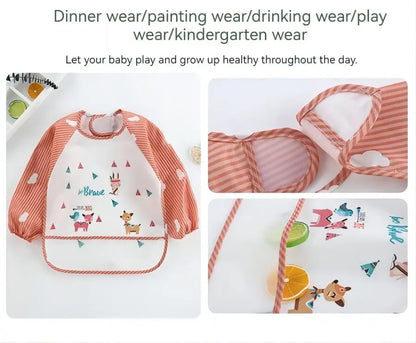For1-3Year Baby Long Sleeve Scarf Waterproof Toddler Art Smock Feeding Bib Apron Pocket Infant Boys Girls Burp Cloth Banana Bibs