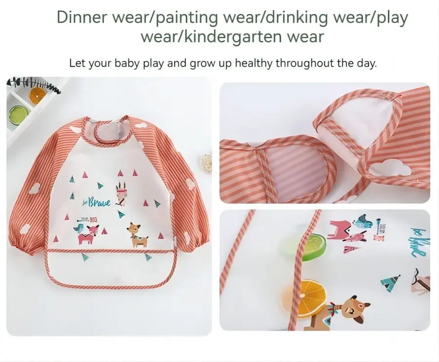 For1-3Year Baby Long Sleeve Scarf Waterproof Toddler Art Smock Feeding Bib Apron Pocket Infant Boys Girls Burp Cloth Banana Bibs