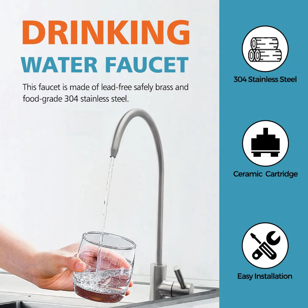 Water Filter Faucet Drinking Water Beverage Faucet 1/4"Kitchen Faucet Water Purifier Tap Drinking Tap Single Cold Water Sink Faucet Stainless Steel Filter Clean Water Faucet