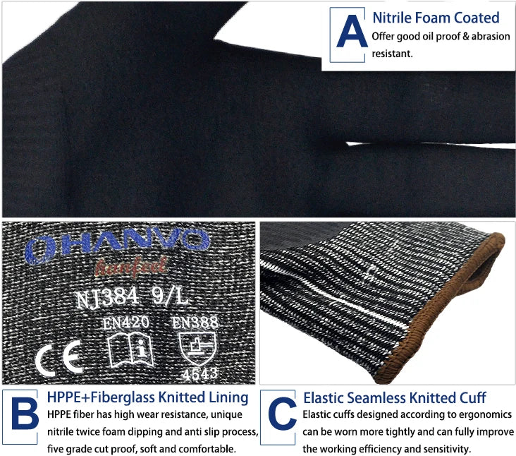ANSI A4 Cut Resistant Work Gloves with Extreme Lightweight & Thin HPPE Micro Foam Nitrile Maxi High Flex Proof Glass Handling Butcher Safety Gloves