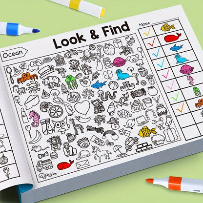 Interactive Hidden Object & Coloring Book for - Educational with Look & Find Activities, Sticker & Pages, Observation Skills & C