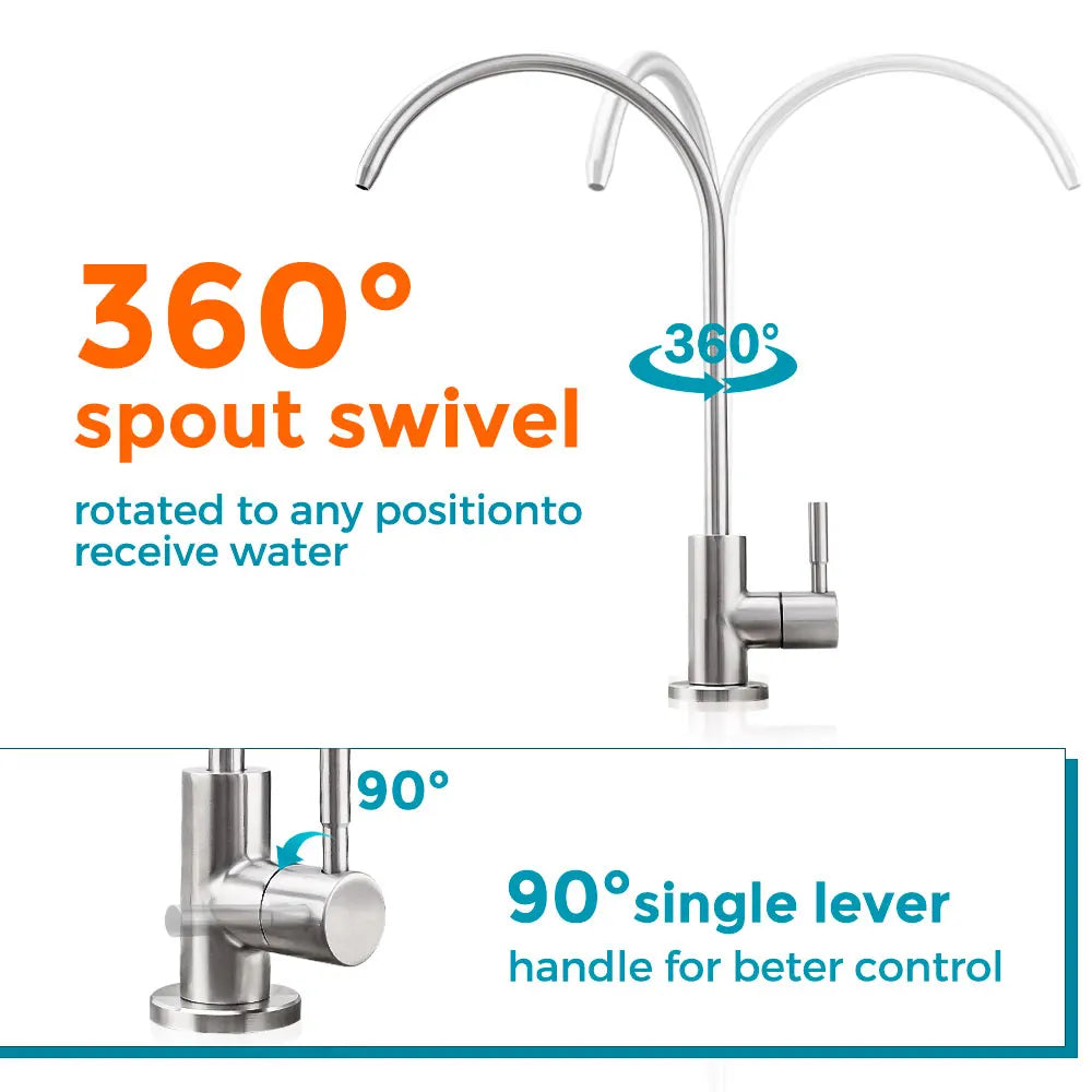 Water Filter Faucet Drinking Water Beverage Faucet 1/4"Kitchen Faucet Water Purifier Tap Drinking Tap Single Cold Water Sink Faucet Stainless Steel Filter Clean Water Faucet