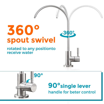 Water Filter Faucet Drinking Water Beverage Faucet 1/4"Kitchen Faucet Water Purifier Tap Drinking Tap Single Cold Water Sink Faucet Stainless Steel Filter Clean Water Faucet