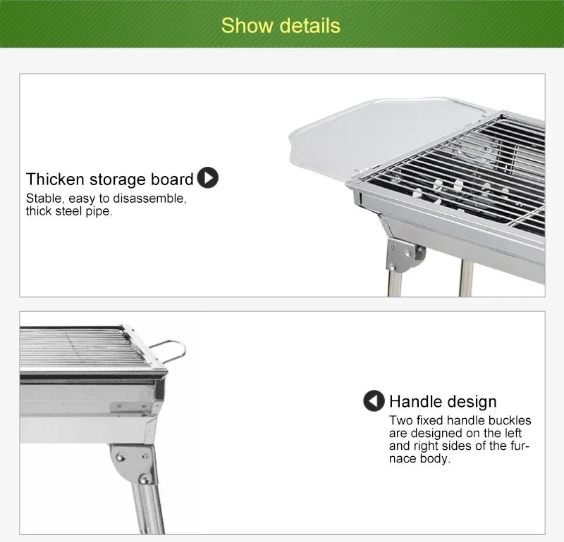 Stainless Steel Charcoal Grill Barbecue Tool Portable Free Installation Handle Folding  BBQ Cooking Grid  For  Park