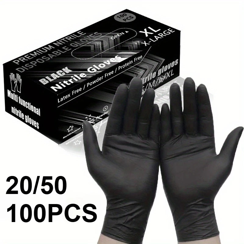20/50/100PCS Disposable Nitrile Exam Gloves for Auto, Tattoo, Dentistry, Catering, 4.3 mil - XL, Black (Case of 1000)