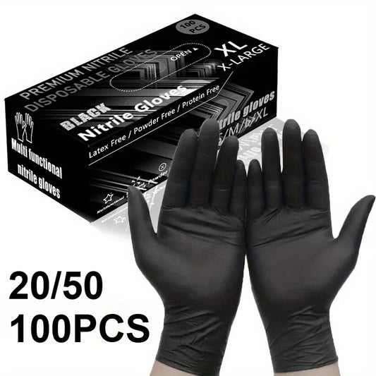 20/50/100PCS Disposable Nitrile Exam Gloves for Auto, Tattoo, Dentistry, Catering, 4.3 mil - XL, Black (Case of 1000)