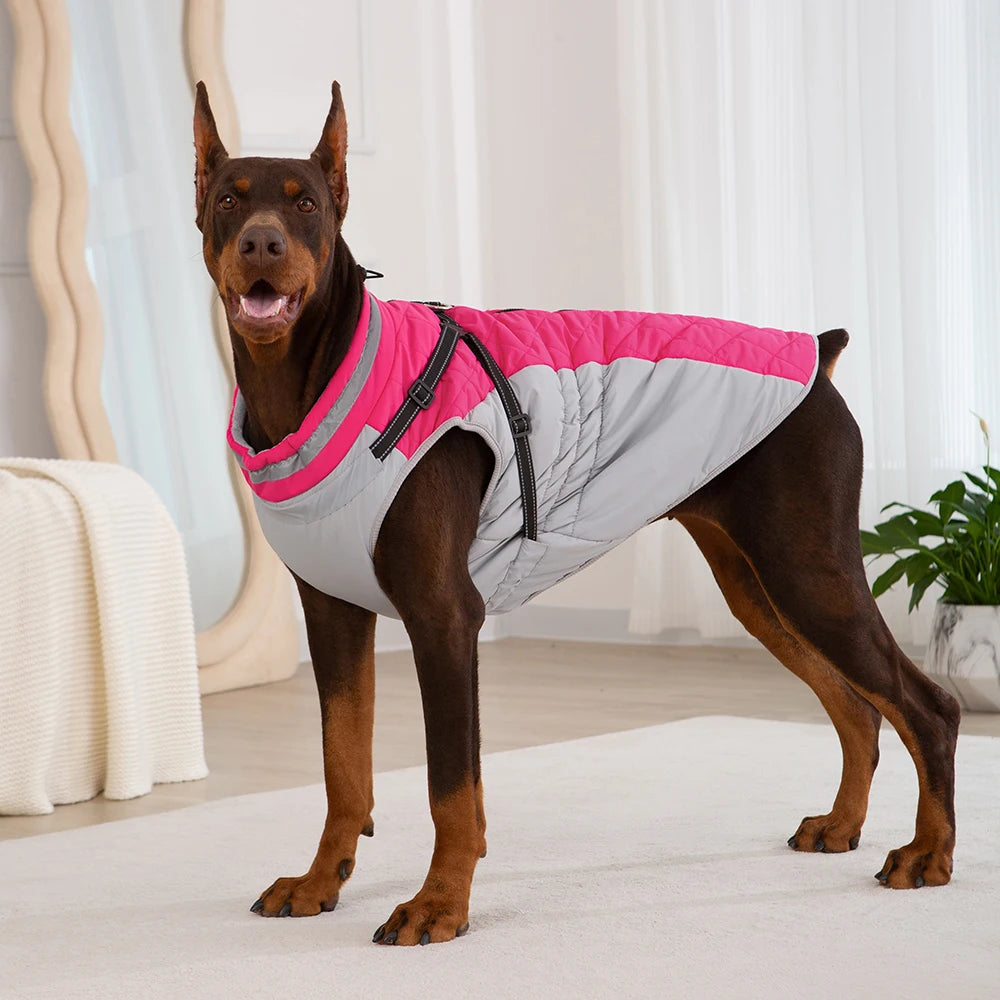 Small Dog Coat with Harness Built-in, Warm Dog Jacket with Zip, Reflective Winter Coat Pet Sweater Clothes for Small/Large Dogs