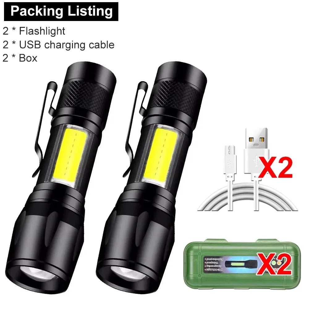 3 PCS Mini LED COB Flashlight Portable Rechargeable Torch with Pen Clip Zoomable Waterproof Light Tactical Lamp Camping Lantern