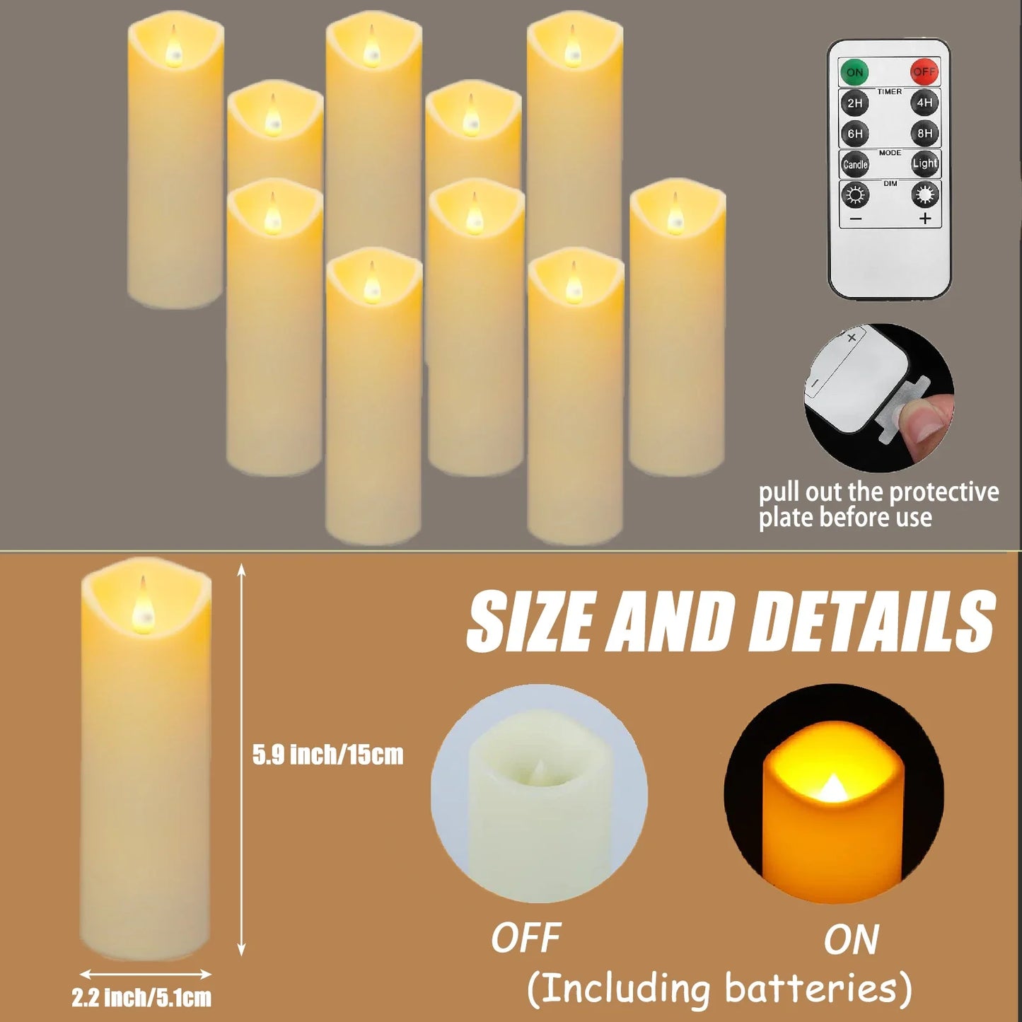 10-240pcs Battery Operated Flickering LED Pillar Candles with Remote and Timers Fake Flameless Candle for Wedding/Holiday Decor
