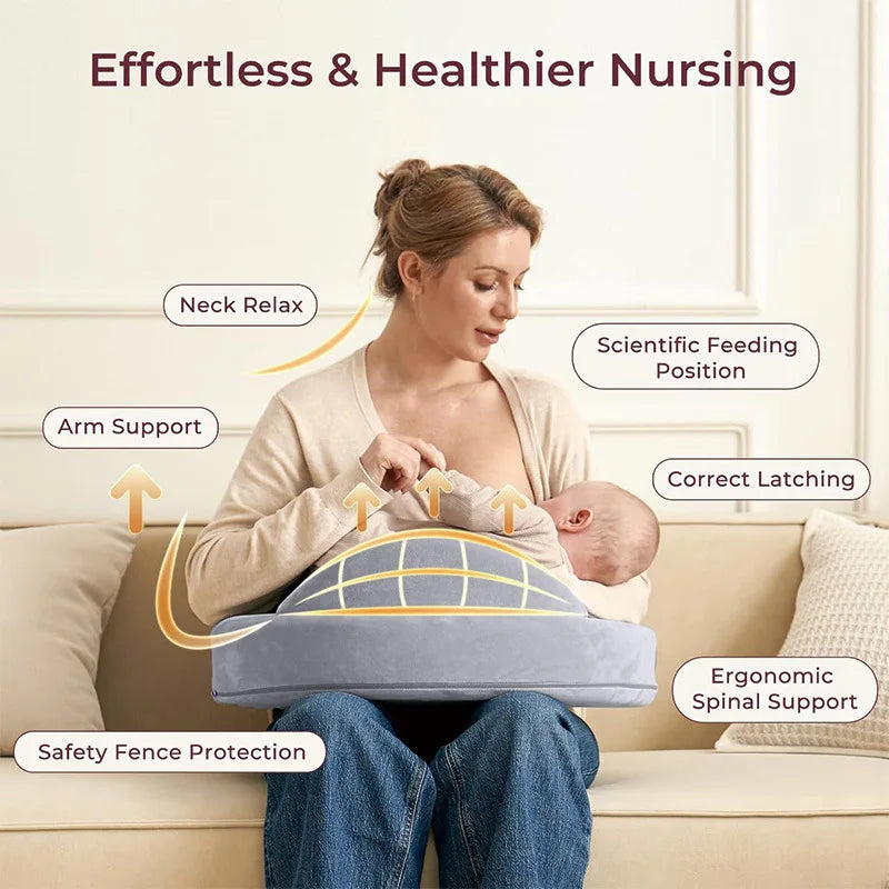 Nursing Pillow Enhanced Ergonomics Essential Breastfeeding Pillow Support For Mom & Baby W/ Convenient Side Pocket, Double Straps & slipcover