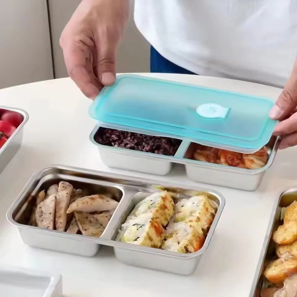 Stainless Steel Snack Containers Double Compartment Reusable Snack Containers Leak-proof Lunch Boxes For Outdoor Camping Picnic