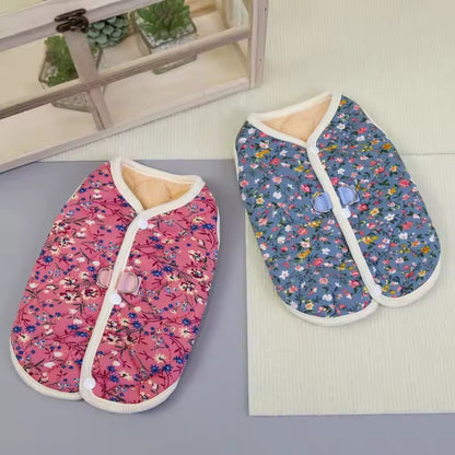 Dog Winter Jacket Dog Costume Navy Pink Sleeveless Vest Jacket Warm Comfortable Floral Cotton Vest Small Dog