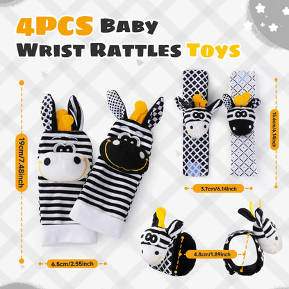 Baby Wrist Rattle Socks and Foot Finder Set, Perfect Baby Toys for 0-12 Months Newborn Boys and Girls As Shower Gifts