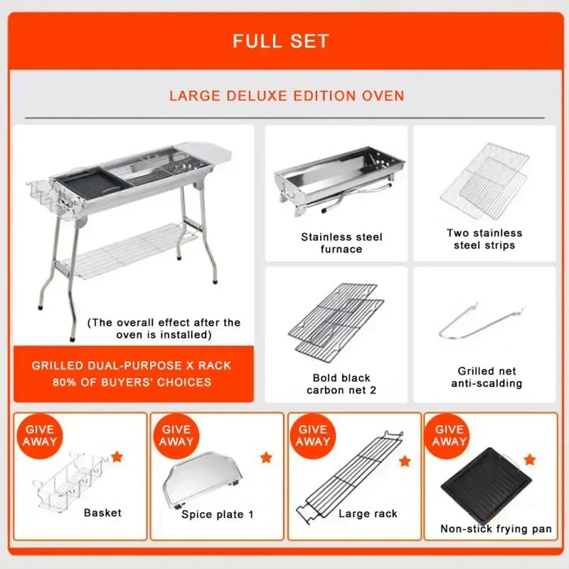 Stainless Steel Charcoal Grill Barbecue Tool Portable Free Installation Handle Folding  BBQ Cooking Grid  For  Park