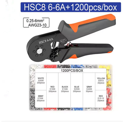 Ferrule Crimping Tool Hexagonal Self-Adjustable Ratchet Kit 23-10AWG 0.25-6mm² Crimper Kit with 400-2000pcs Wire Terminals