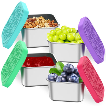 4Pcs 2/6oz Stainless Steel Snack Container Sauce Container with Silicone Lids Leakproof Portable Stackable Dressing Food Storage