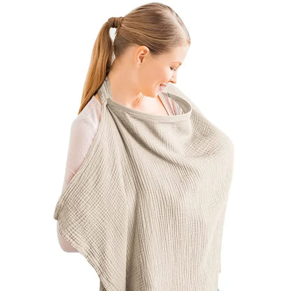 Nursing Cover for Breastfeeding Lightweight Breathable Cotton Blend Shawl with Open Neckline, Full Modesty & Compact Carry Pouch