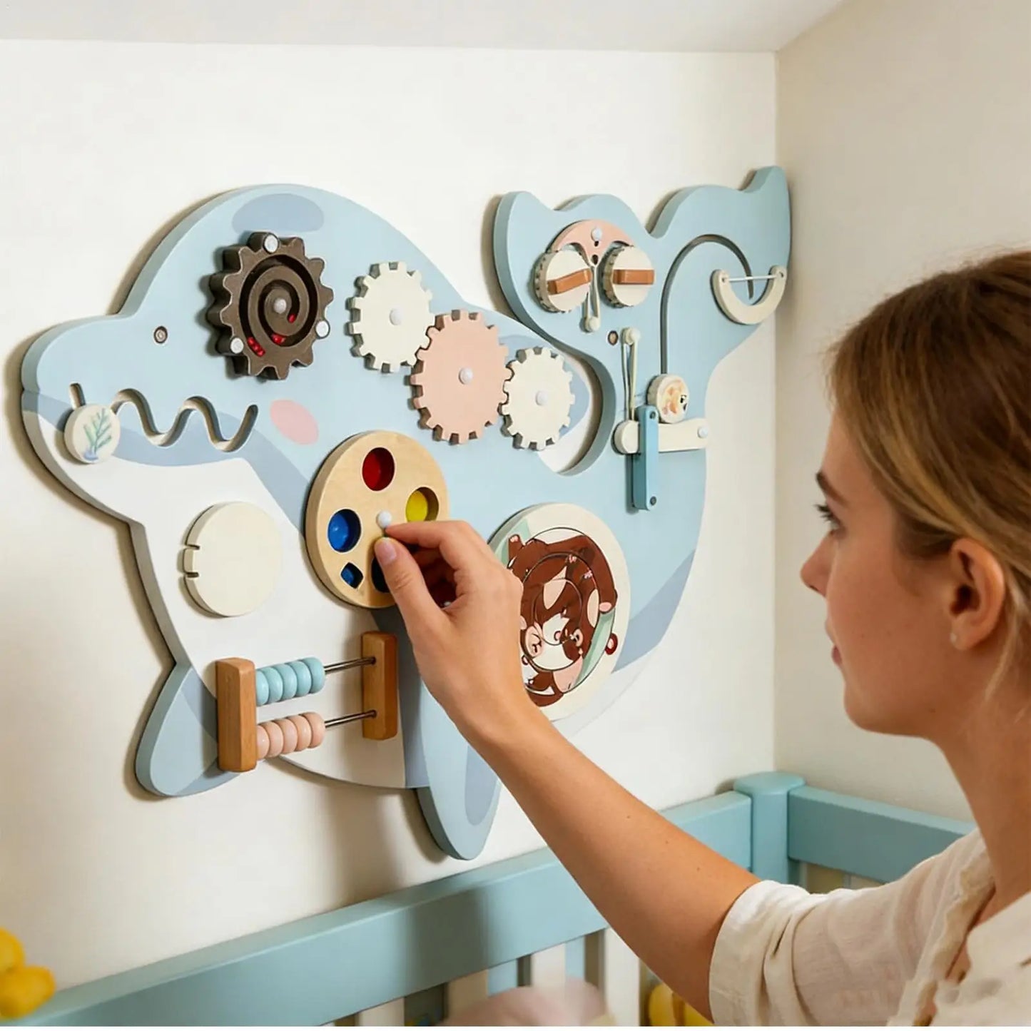 11-in-1 Kids Wall Busy Panels Wooden Sensory Board Montessori Sensory Learning Activity Center for Children Playroom Toys