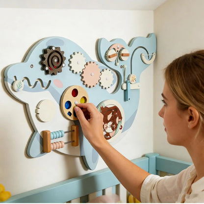 11-in-1 Kids Wall Busy Panels Wooden Sensory Board Montessori Sensory Learning Activity Center for Children Playroom Toys