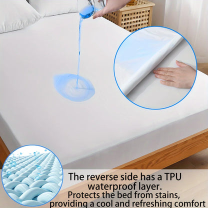 1pc Cooling Fitted Sheet made of 100% Cooling Nylon, Waterproof Bed Sheet Breathable Mattress Cover for Hot Sleepers in Summer