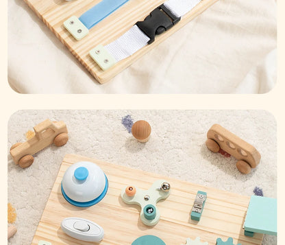 Montessori Busy Board for Toddlers Wooden Activity Sensory Board for Fine Motor Skills Travel Educational Learning Toys for Kid