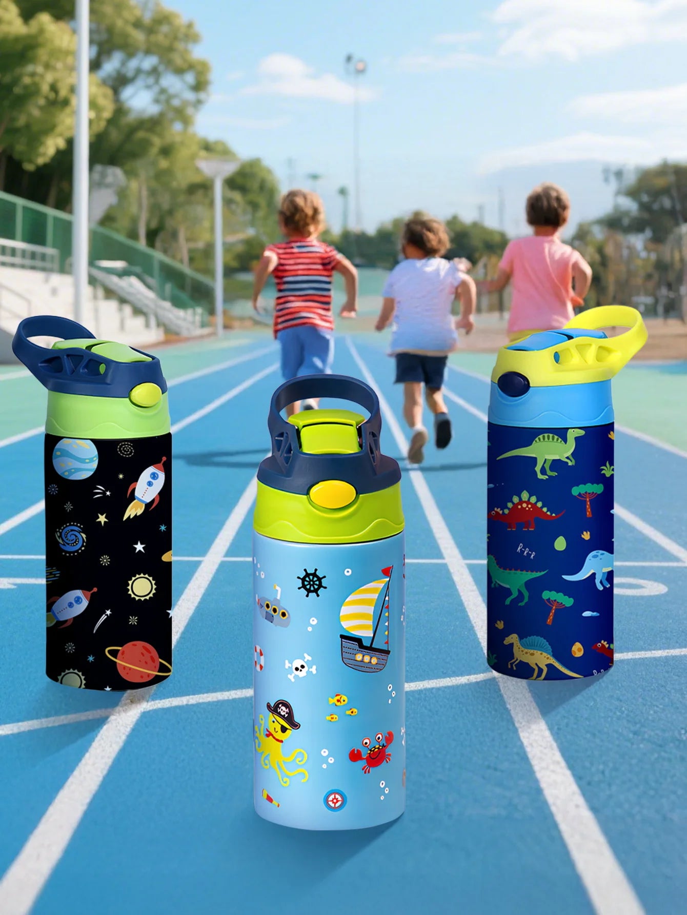 Kids Insulated Water Bottle with Straw Lid & Handle Stainless Steel Metal Tumbler Leak Proof Double Wall Vacuum Kids Cup Toddler Water Bottle for School Boys Girls