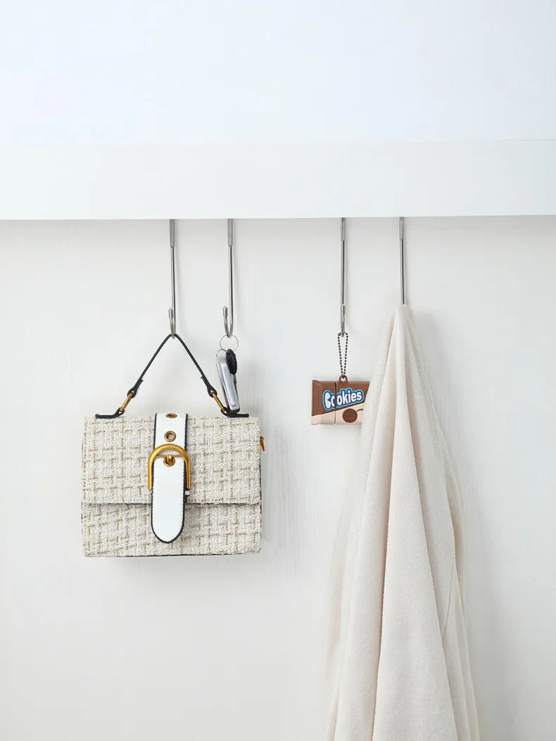 304 Stainless Steel Hook Free Punching Double S-Shape Hook Kitchen Bathroom Cabinet Door Silvery Type Coat Towel Storage Hanger