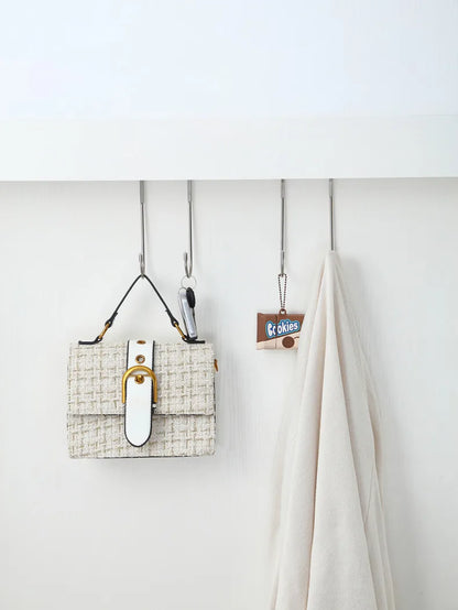 304 Stainless Steel Hook Free Punching Double S-Shape Hook Kitchen Bathroom Cabinet Door Silvery Type Coat Towel Storage Hanger