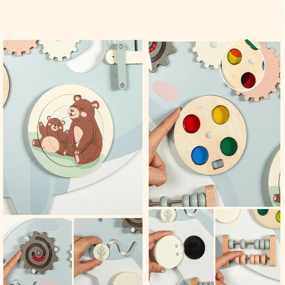 11-in-1 Kids Wall Busy Panels Wooden Sensory Board Montessori Sensory Learning Activity Center for Children Playroom Toys